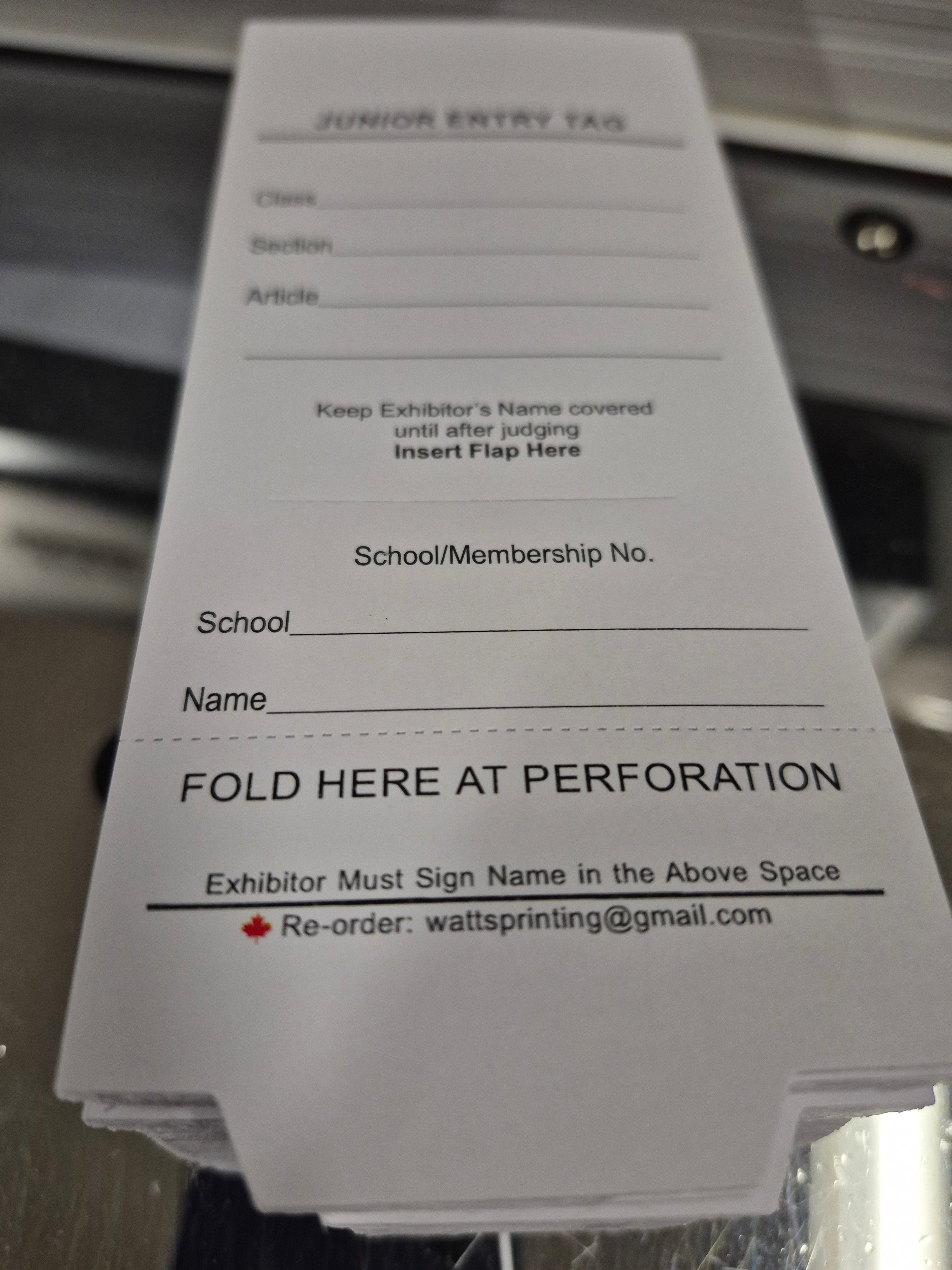 Exhibitor Tags / Junior Entry Tags