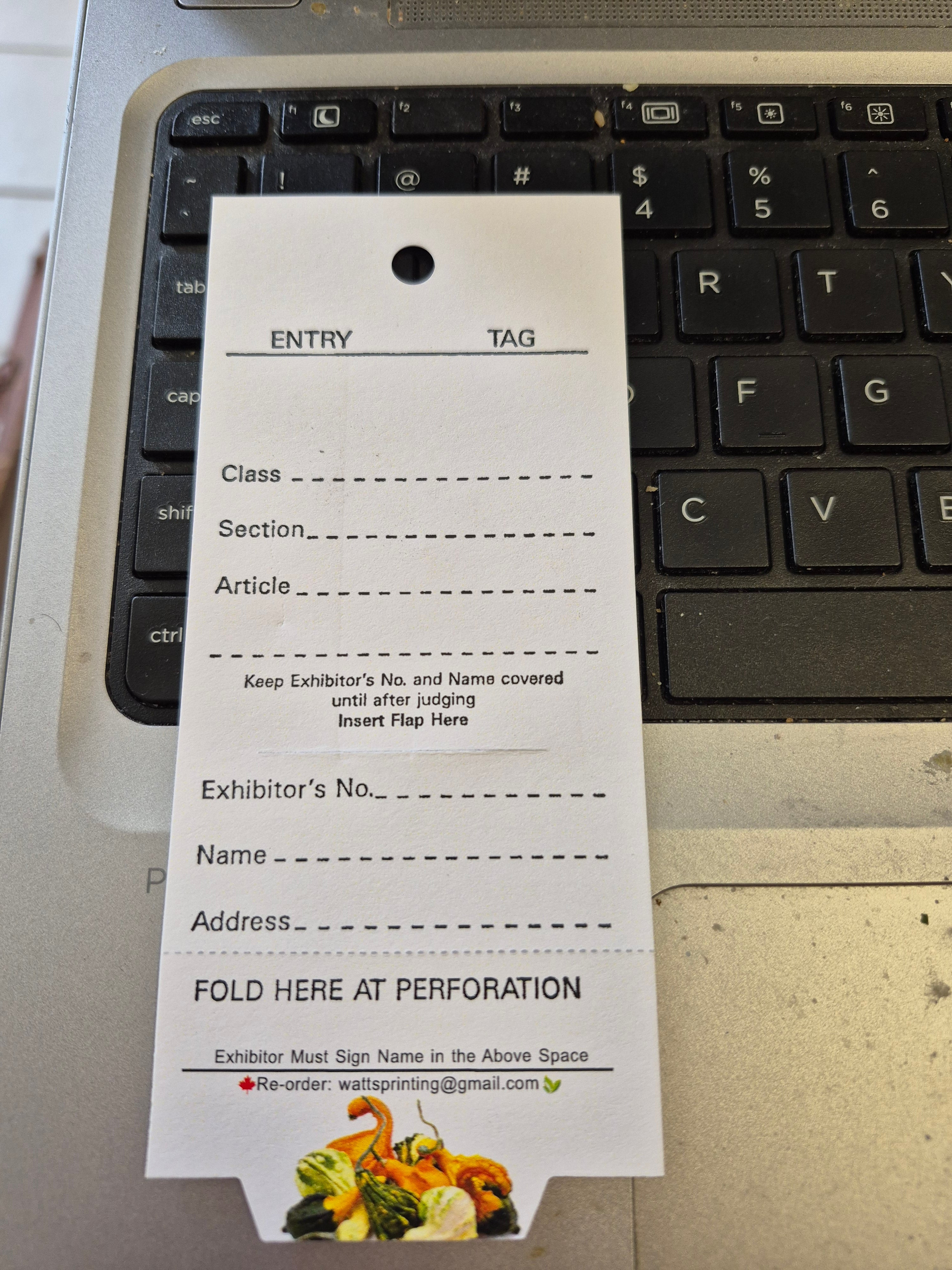 Exhibitor Tags / Discounted Fall Fair Entry Tags