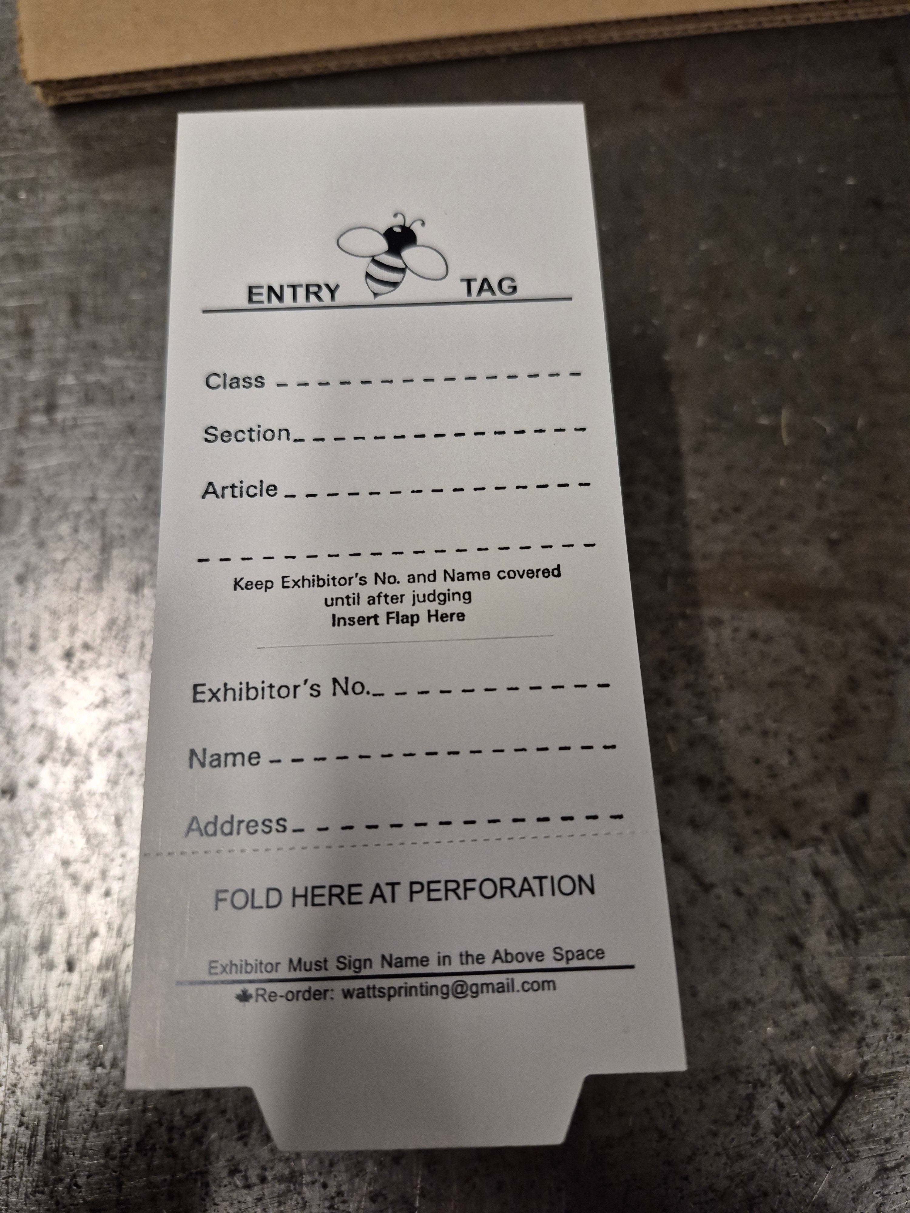 Exhibitor Tags / Bee Entry Tags