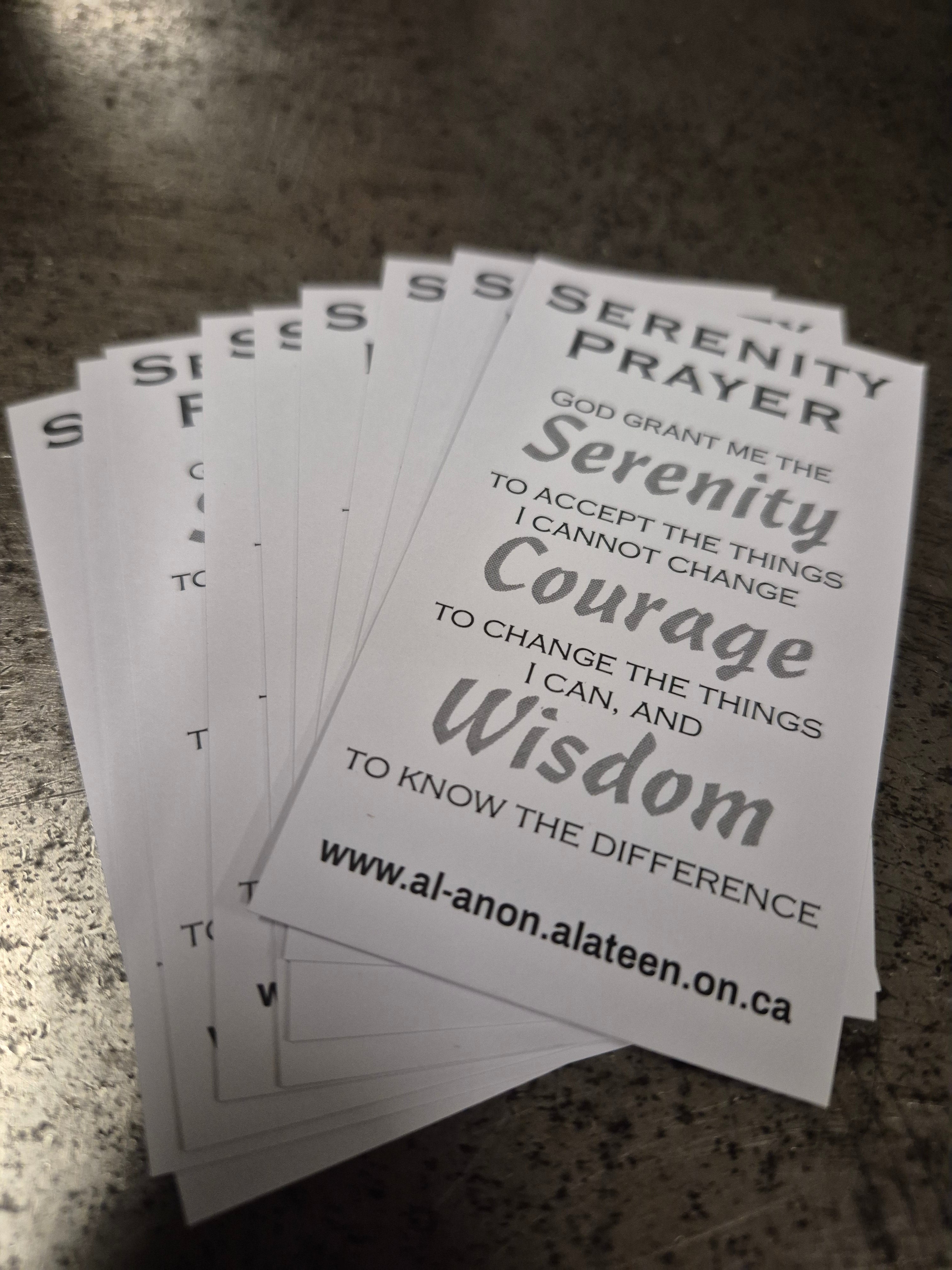 Serenity Prayer cards Al Anon Version